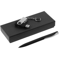 Набор FLASHWRITE в подарочной коробке с ложементом: шариковая ручка софт-тач, флешка, 8 Гб, черный