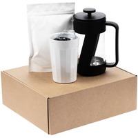 Набор для кофе DEGUSTO: термостакан, 300 мл., френч-пресс, 650 мл., кофе молотый, арабика, 100 гр. в коробке с бумажным наполнителем. , белый