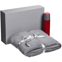Набор FLUSH TIMES: термос с ручкой на 500 мл., мягкий флисовый плед в подарочной упаковке., красный
