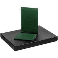 Гифт-бокс DEVON MINI: картхолдер и обложка для паспорта из искусственной кожи в подарочной коробке с ложементом., темно-зеленый