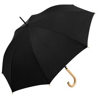 Картинка Фирменный зонт-трость OKOBRELLA с деревянной круглой ручкой и куполом из переработанного пластика, с системой защиты от ветра. d100 х 85,7 см, в сложенном виде d4 х 11,7 х 85,7 см , магазин FARE