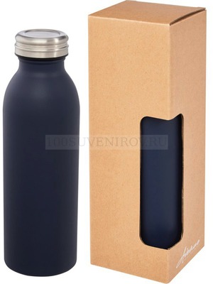 Фото Фирменная бутылка RITI из нержавеющей стали в подарочной коробке, 500 мл, 6,8 x 6,8 x 21,25 см «Avenue» (темно-синий)
