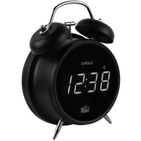 Настольные ретро-часы с колонкой и лед-дисплеем COSMO в виде будильника под нанесение логотипа, 10 x 11,5 x 5,5 см.