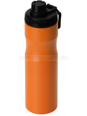 Фото Фирменная бутылка для воды из пищевой стали SUPPLY под гравировку логотипа, 850 мл, d7 х 7,7 х 26,3 см «Waterline» (оранжевый, черный)