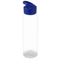 Герметичная прозрачная бутылка для воды PLAIN-2 из пластика, под печать логотипа, 630 мл, d6,5 х 25,5 см, прозрачный/синий
