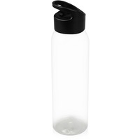 Герметичная прозрачная бутылка для воды PLAIN-2 из пластика, под печать логотипа, 630 мл, d6,5 х 25,5 см, прозрачный/черный