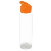 Герметичная прозрачная бутылка для воды PLAIN-2 из пластика, под печать логотипа, 630 мл, d6,5 х 25,5 см, прозрачный/оранжевый