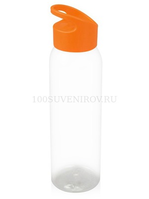 Фото Герметичная прозрачная бутылка для воды PLAIN-2 из пластика, под печать логотипа, 630 мл, d6,5 х 25,5 см (прозрачный, оранжевый)