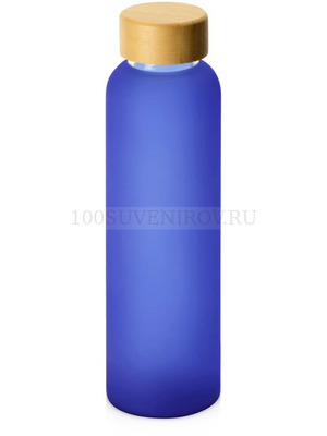 Фото Стеклянная бутылка с бамбуковой крышкой FOGGY, матовая, под печать логотипа, 600 мл, d6,6 х 24 см (синий)