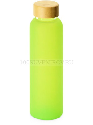 Фото Стеклянная бутылка с бамбуковой крышкой FOGGY, матовая, под печать логотипа, 600 мл, d6,6 х 24 см (зеленое яблоко)
