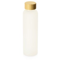 Стеклянная бутылка с бамбуковой крышкой FOGGY, матовая, под печать логотипа, 600 мл, d6,6 х 24 см, белый