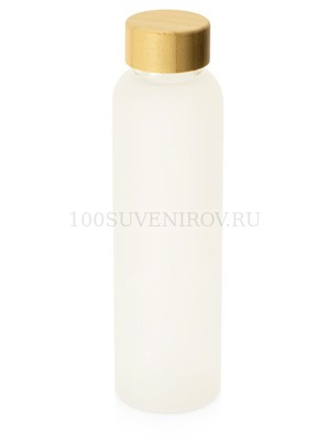 Фото Стеклянная бутылка с бамбуковой крышкой FOGGY, матовая, под печать логотипа, 600 мл, d6,6 х 24 см (белый)