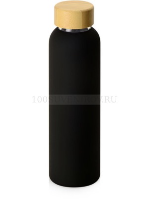 Фото Стеклянная бутылка с бамбуковой крышкой FOGGY, матовая, под печать логотипа, 600 мл, d6,6 х 24 см (черный)