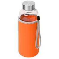 Стеклянная бутылка для воды PURE c неопреновым чехлом, 420мл., d6,5 х 20,1 (± 0,4) см. Предусмотрено нанесение логотипа на бутылку и на чехол.