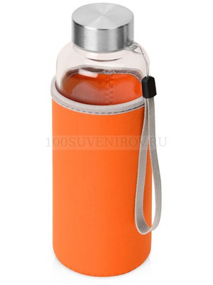 Фото Стеклянная бутылка для воды PURE c неопреновым чехлом, 420мл., d6,5 х 20,1 (± 0,4) см. Предусмотрено нанесение логотипа на бутылку и на чехол. (оранжевый)