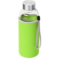Стеклянная бутылка для воды PURE c неопреновым чехлом, 420мл., d6,5 х 20,1 (± 0,4) см. Предусмотрено нанесение логотипа на бутылку и на чехол., зеленое яблоко
