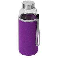 Стеклянная бутылка для воды PURE c неопреновым чехлом, 420мл., d6,5 х 20,1 (± 0,4) см. Предусмотрено нанесение логотипа на бутылку и на чехол., прозрачный, фиолетовый