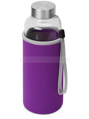 Фото Стеклянная бутылка для воды PURE c неопреновым чехлом, 420мл., d6,5 х 20,1 (± 0,4) см. Предусмотрено нанесение логотипа на бутылку и на чехол. (прозрачный, фиолетовый)