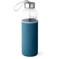 Стеклянная бутылка для спорта RAISE с чехлом, с ремешком, под печать логотипа, 500 мл, d6,5 x 22,5 см, синий