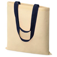 Промо-сумка DAKOTA из хлопка 100 г/м2 с цветными ручками, 38 х 42 см. Предусмотрено нанесение логотипа. , натуральный/синий