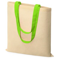 Промо-сумка DAKOTA из хлопка 100 г/м2 с цветными ручками, 38 х 42 см. Предусмотрено нанесение логотипа. , натуральный/зеленое яблоко