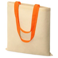 Промо-сумка DAKOTA из хлопка 100 г/м2 с цветными ручками, 38 х 42 см. Предусмотрено нанесение логотипа. , натуральный/оранжевый