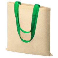 Промо-сумка DAKOTA из хлопка 100 г/м2 с цветными ручками, 38 х 42 см. Предусмотрено нанесение логотипа. , натуральный/зеленый