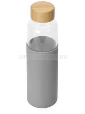 Фото Герметичная стеклянная бутылка для воды REFINE в силиконовом чехле, 500 мл., d4,8 х d6,7 х 23,6 см. Нанесение логотипа предусмотрено на бутылку, на чехол и на крышку. (прозрачный, серый, натуральный)
