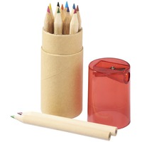 Набор CARTOON из 12 цветных маленьких карандашей в картонном тубусе с красной крышкой-точилкой, d3,5 х 11 см.