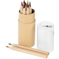 Набор CARTOON из 12 цветных маленьких карандашей в картонном тубусе с белой крышкой-точилкой, d3,5 х 11 см.