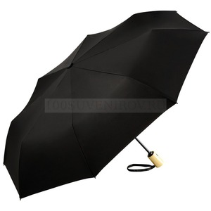 Фото Фирменный складной зонт из бамбука ЭКОBrella полуавтомат, d98 х 29 см. Система защиты от ветра.  «FARE» (черный)