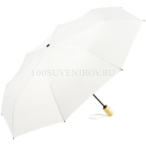 Фото Фирменный складной зонт из бамбука ЭКОBrella полуавтомат, d98 х 29 см. Система защиты от ветра.  «FARE» (белый)