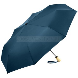 Фото Фирменный складной зонт из бамбука ЭКОBrella полуавтомат, d98 х 29 см. Система защиты от ветра.  «FARE» (темно-синий navy)
