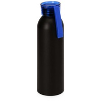 Металлическая герметичная черная бутылка для воды JOLI с яркой крышкой, с ремешком, матовая, под круговое нанесение логотипа, 650 мл, d6,5 х 22,7 см