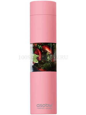 Фото Бутылка для воды FLAVOUR U SEE с ситечком с отделением под фрукты, под нанесение логотипа, 460 мл., 5,71 х 5,71 х 24,13 см «Asobu» (персиковый)