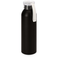 Металлическая герметичная черная бутылка для воды JOLI с яркой крышкой, с ремешком, матовая, под круговое нанесение логотипа, 650 мл, d6,5 х 22,7 см, белый