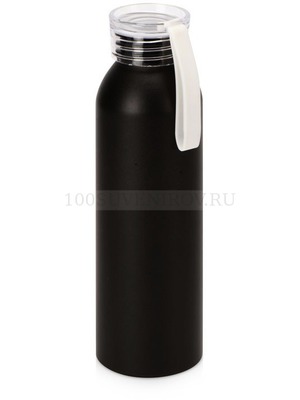 Фото Металлическая герметичная черная бутылка для воды JOLI с яркой крышкой, с ремешком, матовая, под круговое нанесение логотипа, 650 мл, d6,5 х 22,7 см (белый)