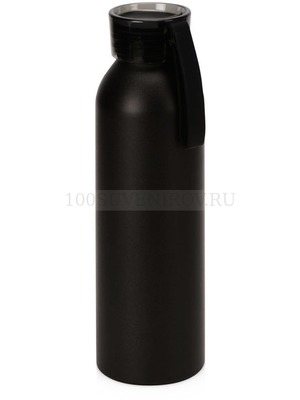 Фото Металлическая герметичная черная бутылка для воды JOLI с яркой крышкой, с ремешком, матовая, под круговое нанесение логотипа, 650 мл, d6,5 х 22,7 см (черный)