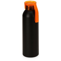 Металлическая герметичная черная бутылка для воды JOLI с яркой крышкой, с ремешком, матовая, под круговое нанесение логотипа, 650 мл, d6,5 х 22,7 см, оранжевый