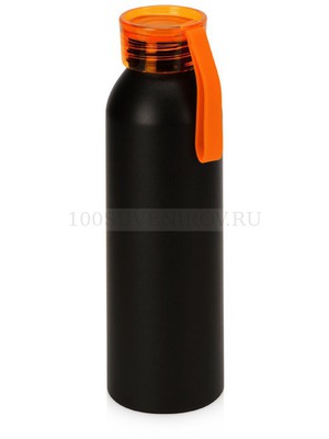 Фото Металлическая герметичная черная бутылка для воды JOLI с яркой крышкой, с ремешком, матовая, под круговое нанесение логотипа, 650 мл, d6,5 х 22,7 см (оранжевый)