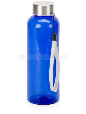 Фото Суперлегкая бутылка для воды из rPET KATO под нанесение логотипа со съемным ремешком, 500мл, d6,5 х 20 см. Всего 84 грамма! (синий)