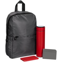 Подарочный набор CITY THERM: зарядник на 5000 мAч, смарт-бутылка, рюкзак, чехол для карточек, красный