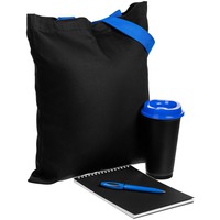 Набор для конференции TAKE PART: холщовая сумка, стакан с крышкой, 450 мл., блокнот А5 в клетку, ручка шариковая, черный с синим
