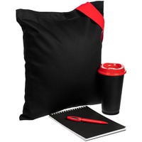 Набор для конференции TAKE PART: холщовая сумка, стакан с крышкой, 450 мл., блокнот А5 в клетку, ручка шариковая, черный с красным