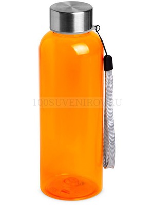 Фото Суперлегкая бутылка для воды из rPET KATO под нанесение логотипа со съемным ремешком, 500мл, d6,5 х 20 см. Всего 84 грамма! (оранжевый)