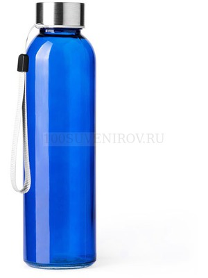Фото Стеклянная бутылка ALFE с ремешком, 500 мл, d6,3 х 22 см (королевский синий)