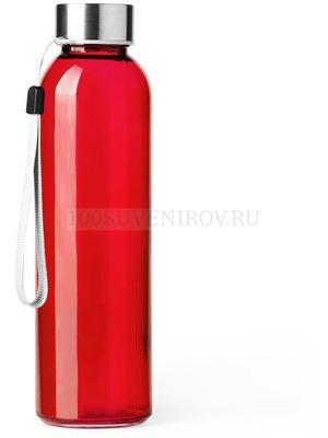 Фото Стеклянная бутылка ALFE с ремешком, 500 мл, d6,3 х 22 см (красный)
