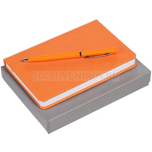 Фото Корпоративный набор BASE MINI под нанесение логотипа: недатированный ежедневник А6, ручка, оранжевый