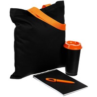 Набор для конференции TAKE PART: холщовая сумка, стакан с крышкой, 450 мл., блокнот А5 в клетку, ручка шариковая, черный с оранжевым