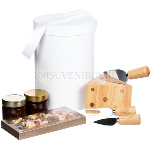 Фото Продуктовый набор для сыра GUSTERIA: ножи для сыра, смесь ореховая, ягодно-фруктовый соус, конфитюр. 
